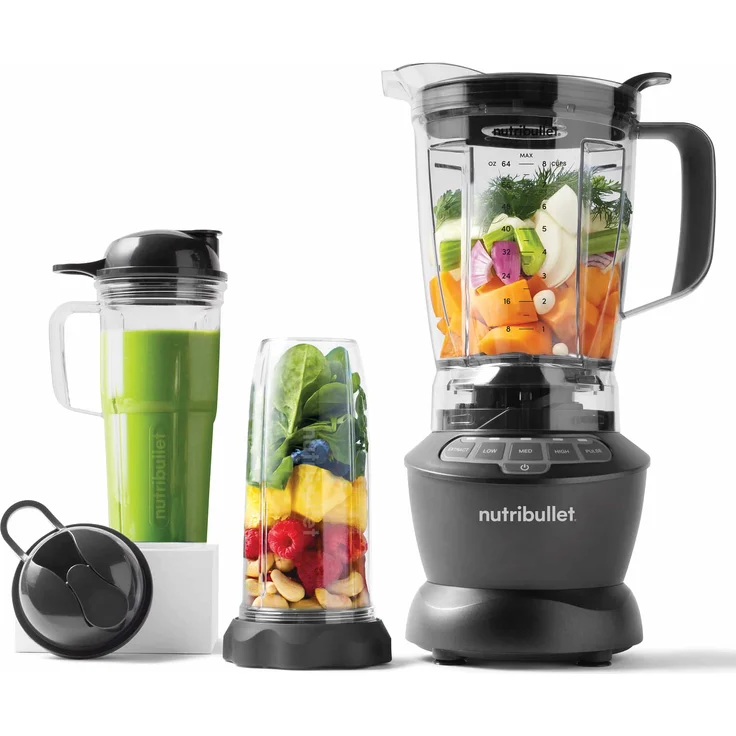 NutriBullet NBF500DG Standmixer, 1200 W, 19.500 Umdrehungen/Minute, 1,9 L BPA-freier Krug, 2 Geschwindigkeiten, Pulsfunktion, Extraktfunktion, geeignet für heiße Zutaten, mit To Go Bechern, schwarz – Bild 1