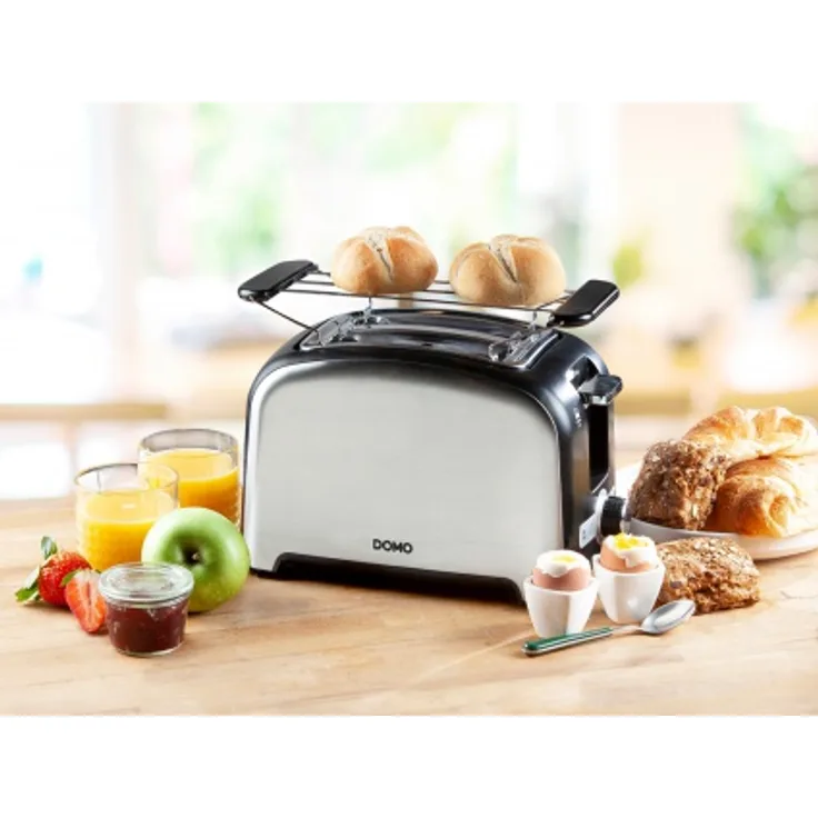 Domo Toaster mit Brötchenaufsatz - Brotröster für 2 Brotscheiben, 7 Heizstufen + 4 Funktionstasten