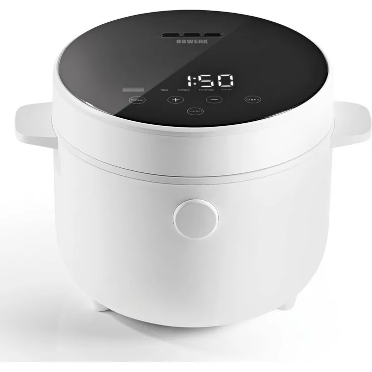 N8WERK 05298 Digitaler Reiskocher, 400 Watt, 2 Liter, 5 Programme, Warmhaltefunktion, inkl. Dampfgarer-Einsatz, Warmhaltefunktion, antihaftbeschichtet, weiß