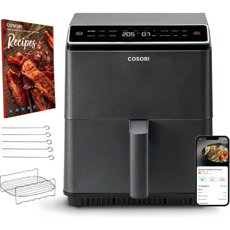 Cosori Dual Blaze XXL Heißluftfritteuse, ohne Fett, 1700 W, 6,4 Liter, bis 205 °C, antihaftbeschichtet, LED-Display, Kunststoff, Metall, schwarz – Bild 2