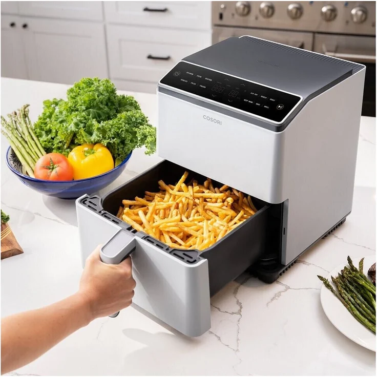 Cosori Dual Blaze XXL Heißluftfritteuse, ohne Fett, 1700 W, 6,4 Liter, bis 205 °C, antihaftbeschichtet, LED-Display, Kunststoff, Metall, grau – Bild 3