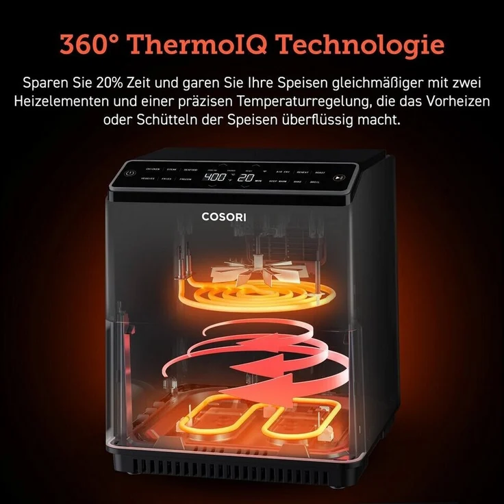 Cosori Dual Blaze XXL Heißluftfritteuse, ohne Fett, 1700 W, 6,4 Liter, bis 205 °C, antihaftbeschichtet, LED-Display, Kunststoff, Metall, schwarz – Bild 7
