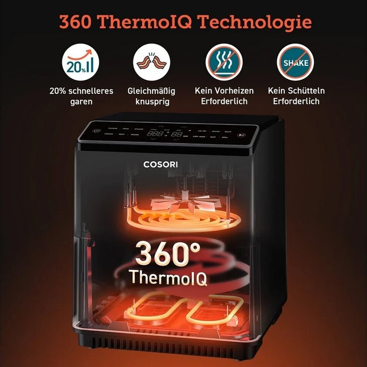 Cosori Dual Blaze XXL Heißluftfritteuse, ohne Fett, 1700 W, 6,4 Liter, bis 205 °C, antihaftbeschichtet, LED-Display, Kunststoff, Metall, schwarz – Bild 6