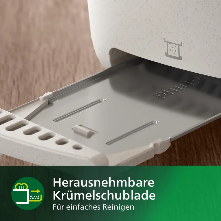 Philips HD2640/10 2-Schlitz-Toaster, 830 Watt, 8 Bräunungsstufen, Liftfunktion, Röstgradelektronik, energiesparend, inkl. Brötchenaufsatz, Krümelschublade, creme – Bild 5