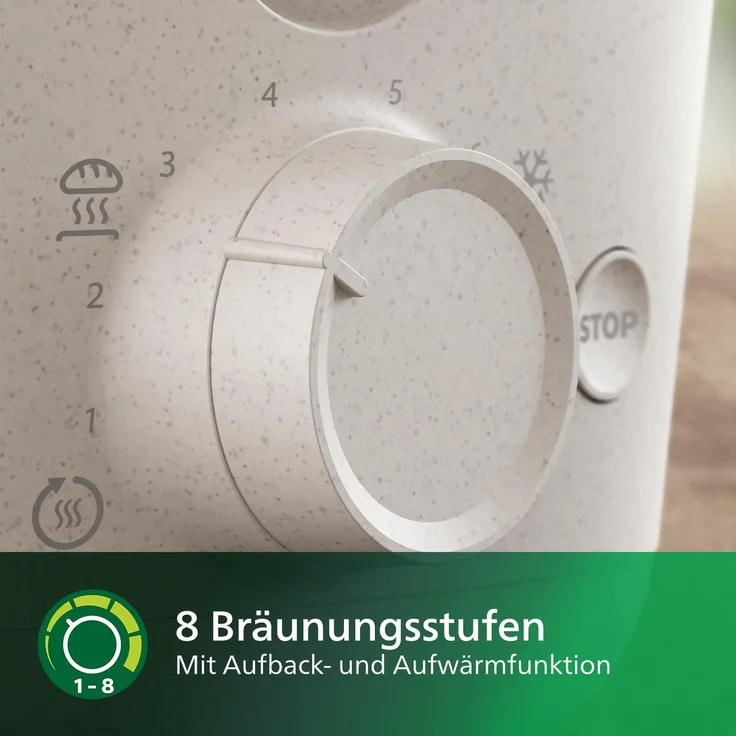 Philips HD2640/10 2-Schlitz-Toaster, 830 Watt, 8 Bräunungsstufen, Liftfunktion, Röstgradelektronik, energiesparend, inkl. Brötchenaufsatz, Krümelschublade, creme – Bild 4