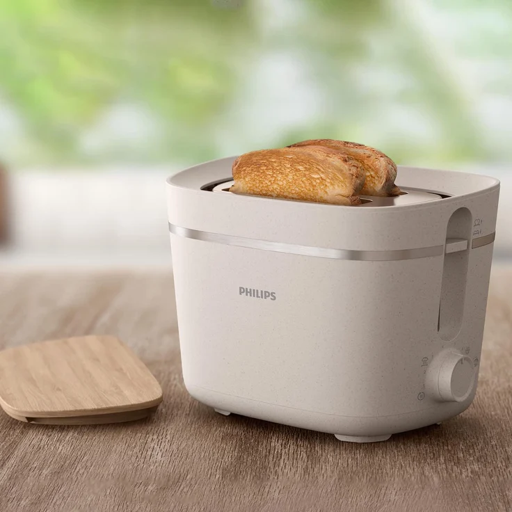 Philips HD2640/10 2-Schlitz-Toaster, 830 Watt, 8 Bräunungsstufen, Liftfunktion, Röstgradelektronik, energiesparend, inkl. Brötchenaufsatz, Krümelschublade, creme – Bild 2