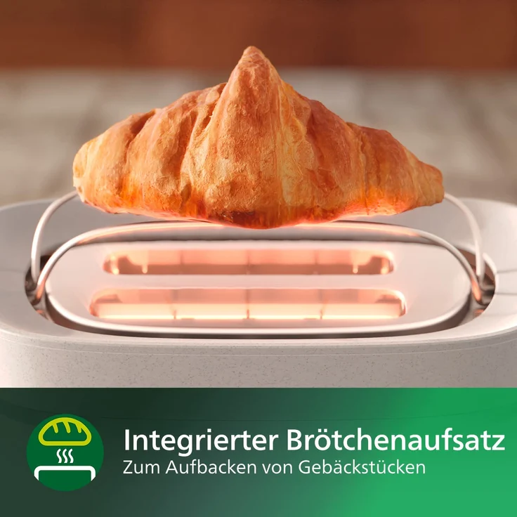 Philips HD2640/10 2-Schlitz-Toaster, 830 Watt, 8 Bräunungsstufen, Liftfunktion, Röstgradelektronik, energiesparend, inkl. Brötchenaufsatz, Krümelschublade, creme – Bild 3