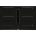 Bosch PXX875D57E Induktionskochfeld mit integriertem Dunstabzug, Serie 8, Breite 80 cm, mit Rahmen aufliegend, 2 Flexinduktionskochzonen, Direct Select, schwarz