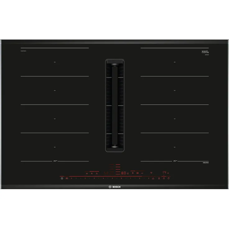 Bosch PXX875D57E Induktionskochfeld mit integriertem Dunstabzug, Serie 8, Breite 80 cm, mit Rahmen aufliegend, 2 Flexinduktionskochzonen, Direct Select, schwarz – Bild 1