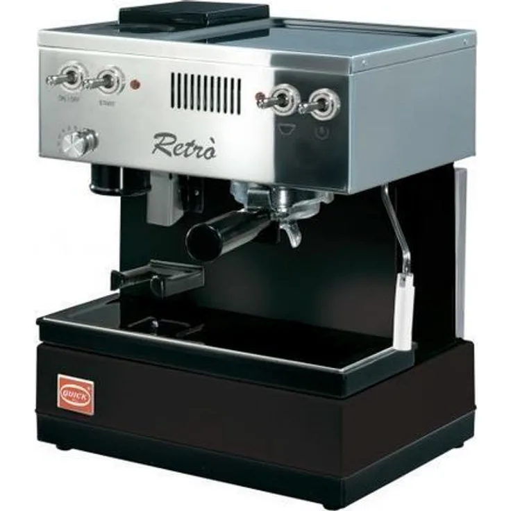 Quick Mill 0835 Retro Siebträgermaschine mit integriertem Mahlwerk, schwarz