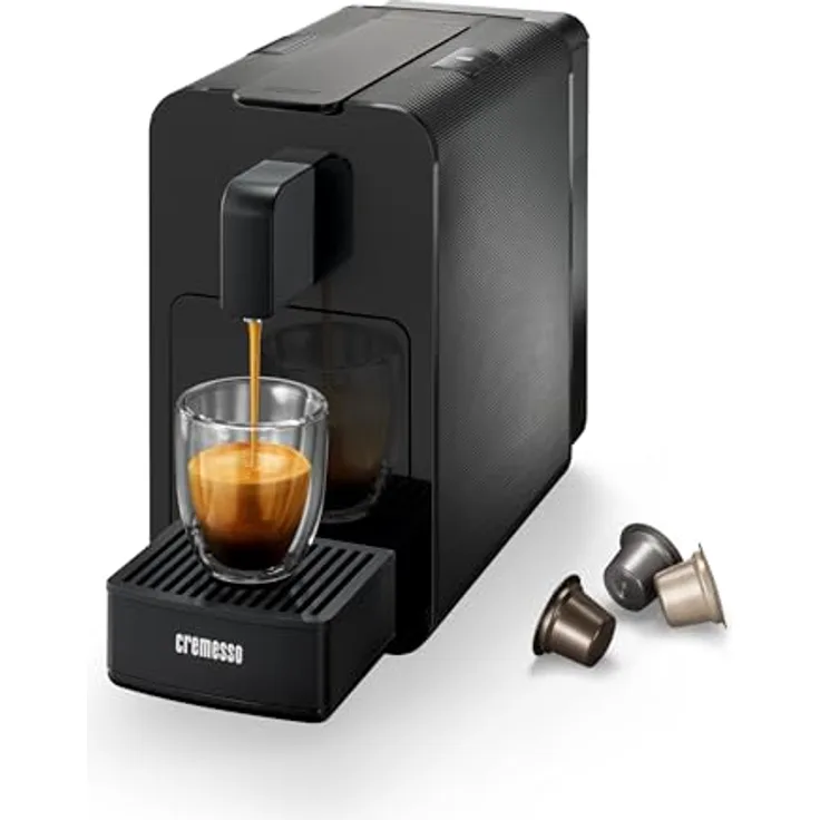 Cremesso Kaffeekapselautomat Viva Elegante - Volca, schwarze Kapselmaschine mit Lungo Grande Funktion, Energiesparmodus und Aroma-Vorbrühpause