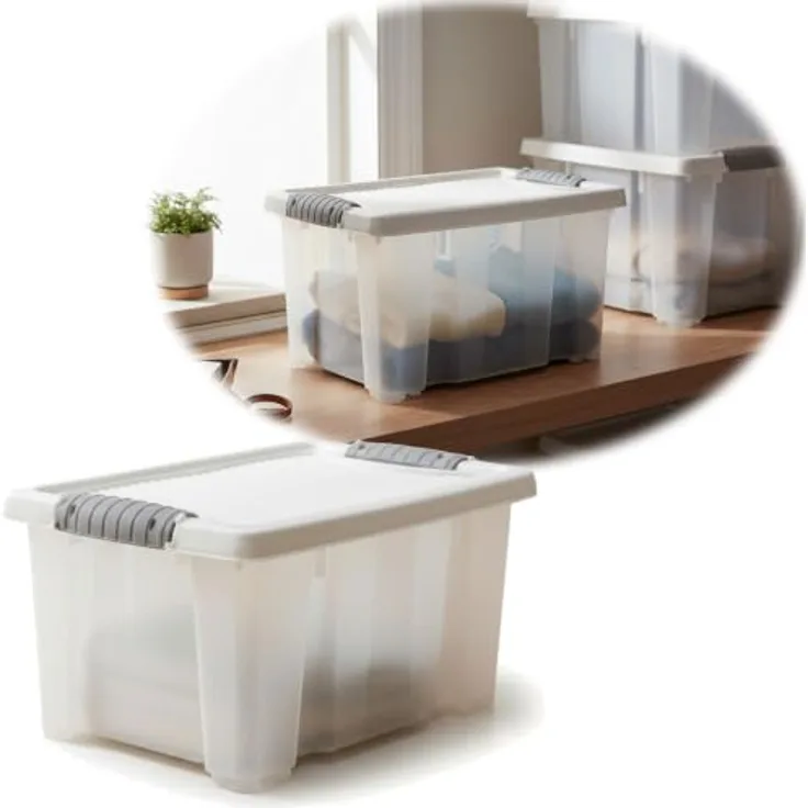 LS-LebenStil Stapelbox 30x20x15cm, transparente Aufbewahrungskiste mit Deckel, stapelbar, 5-7 Liter Volumen