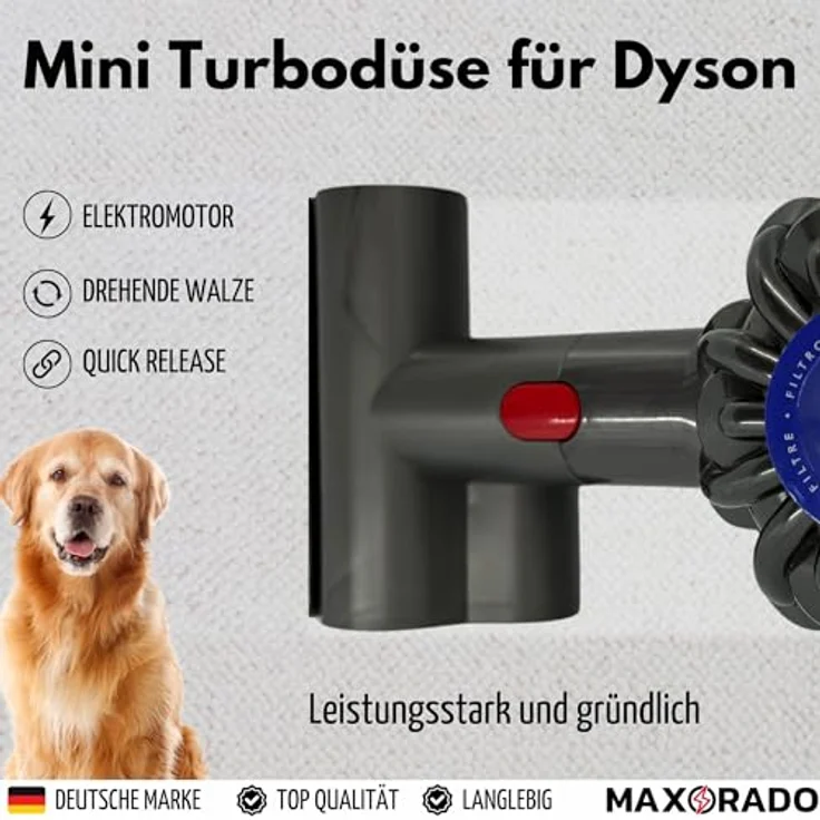 Maxorado NEW Mini Turbodüse, Ersatzteil für Dyson V7 V8 V10 V11 V15, Elektrobürste für Tierhaar, Polster- und Matratzendüse, einfache Installation, starke Staubaufnahme – Bild 2