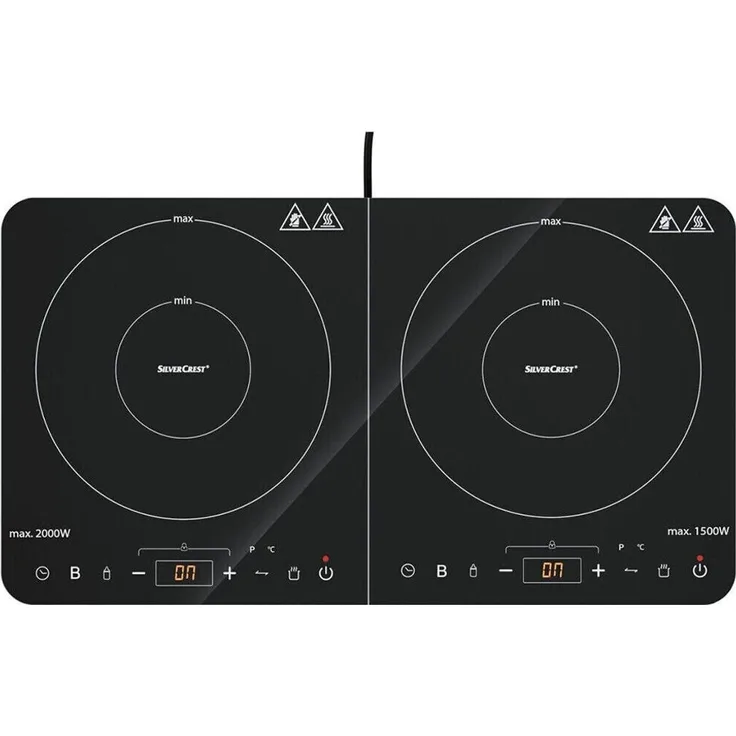SILVERCREST Doppelinduktionskochplatte SDI 3500 E1 mit Touch-Bedienung, 12 Leistungsstufen, Topferkennung & Glasoberfläche