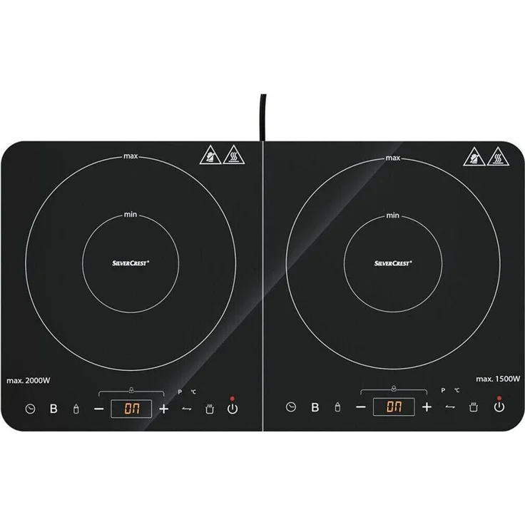 SILVERCREST Doppelinduktionskochplatte SDI 3500 E1 mit Touch-Bedienung, 12 Leistungsstufen, Topferkennung & Glasoberfläche