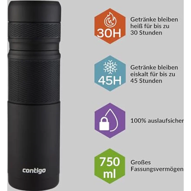 Contigo Thermoflasche Thermalock, Edelstahl Isolierbecher, Kaffebecher to go, auslaufsicher, spülmaschinenfester Deckel BPA-frei, 740 ml – Bild 3
