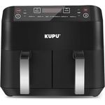 KUPU Heißluftfritteuse, Dual Zone 2x4L, XL Airfryer, 360°Luftzirkulationstechnologie, 6-in-1 Heissluftfritteuse, spülmaschinenfeste Körbe, 2460W Ölfrei Heiss Luftfritteuse 40°C-210°C, silber