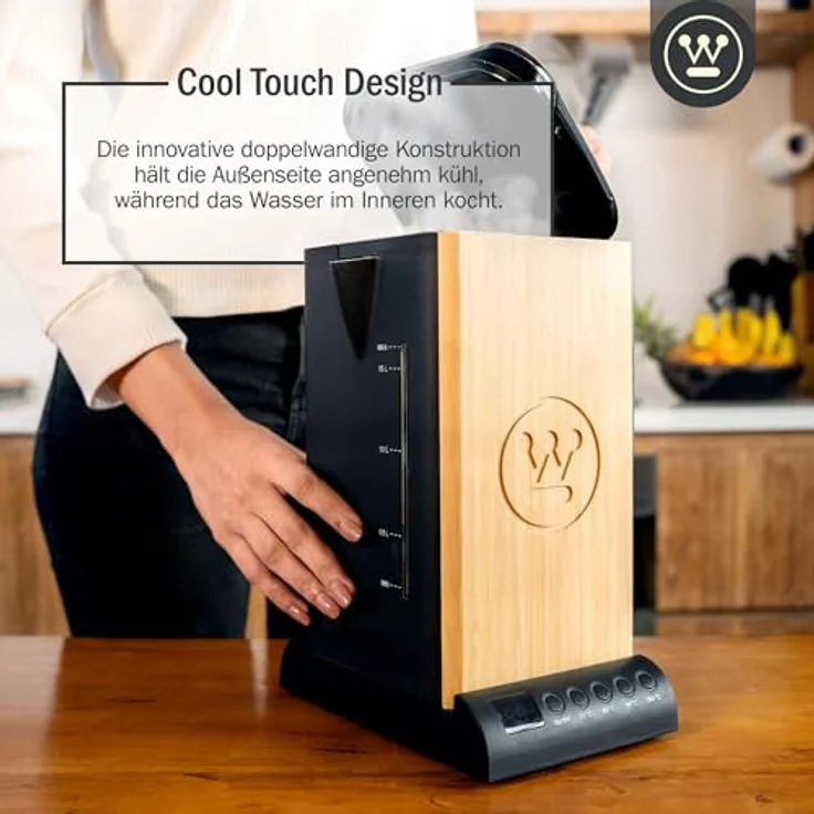 Westinghouse Bambus Elektrischer Teekocher, 1.7 Liter, Temperatureinstellung, Warmhaltefunktion, Kalkfilter, Trockengehschutz, Bambus-Design – Bild 3