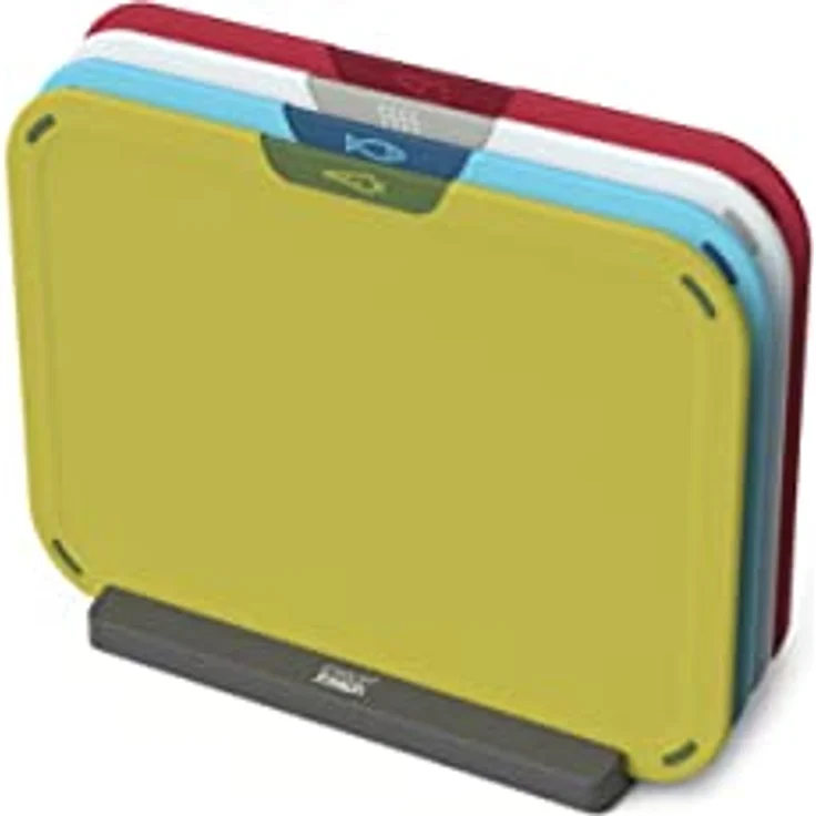 Joseph Joseph Duo Icon, 4-teiliges farbcodiertes Schneidebrett-Set mit Aufbewahrungsständer zur Vermeidung von Kreuzkontaminationen, Multicolour – Bild 1