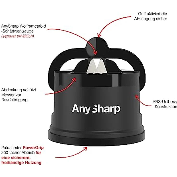 AnySharp Messerschaerfer mit Saugnapf, Schwarz – Bild 4