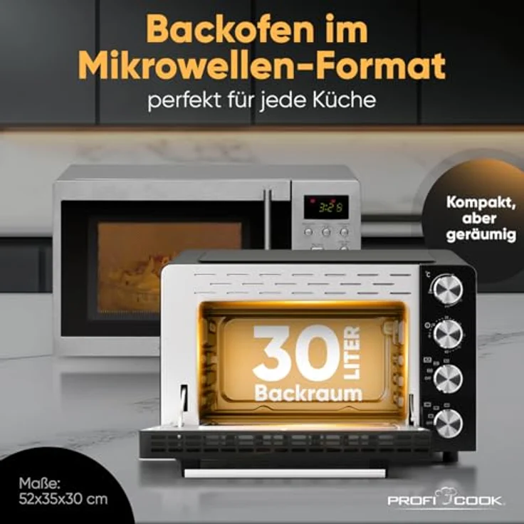 ProfiCook® Minibackofen 30L | Umluft + Ober-/Unterhitze | Drehspieß, Pizzastein, Timer | 1500W | PC MBG 1277 – Bild 5