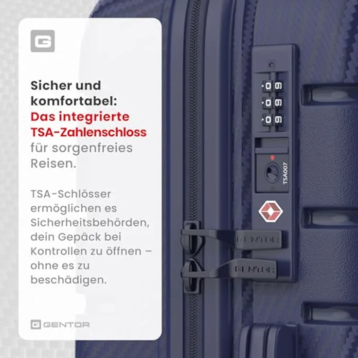 GENTOR Koffer Reisekoffer Carbonoptik Hartschalenkoffer Trolley mit TSA-Schloss, leicht und mittelgroß (Navy Blau, L), 68 Liter – Bild 4