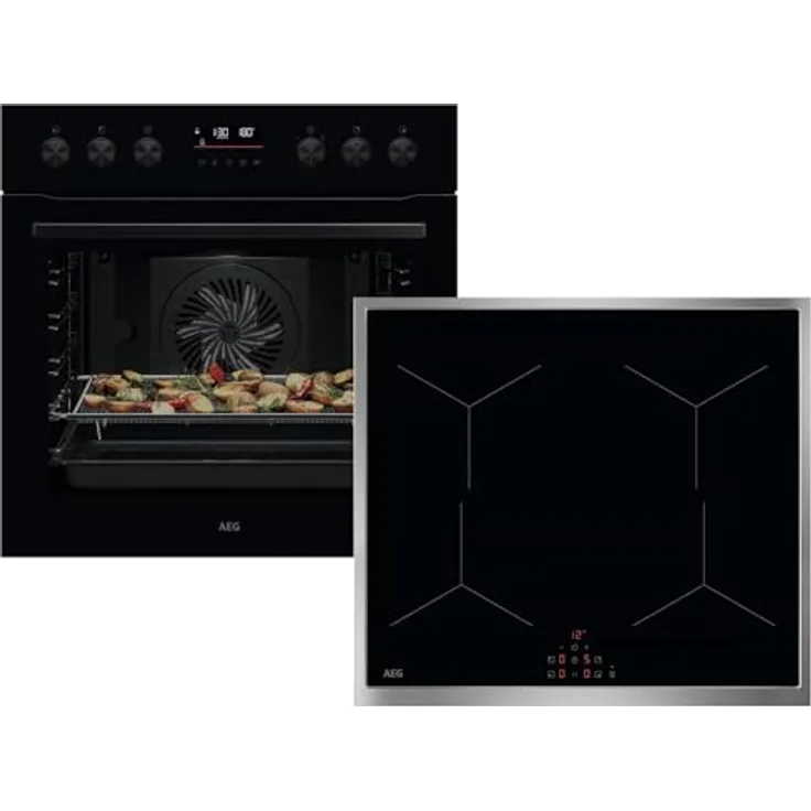 AEG AH53B Set Pyrolyse Herd OU5PE40AK + Induktionskochfeld OIX64A00XB, 10 Backofenfunktionen, pyrolytische Selbstreinigung, AirFry-Funktion, 60 cm Breite, Hob²Hood-Funktion