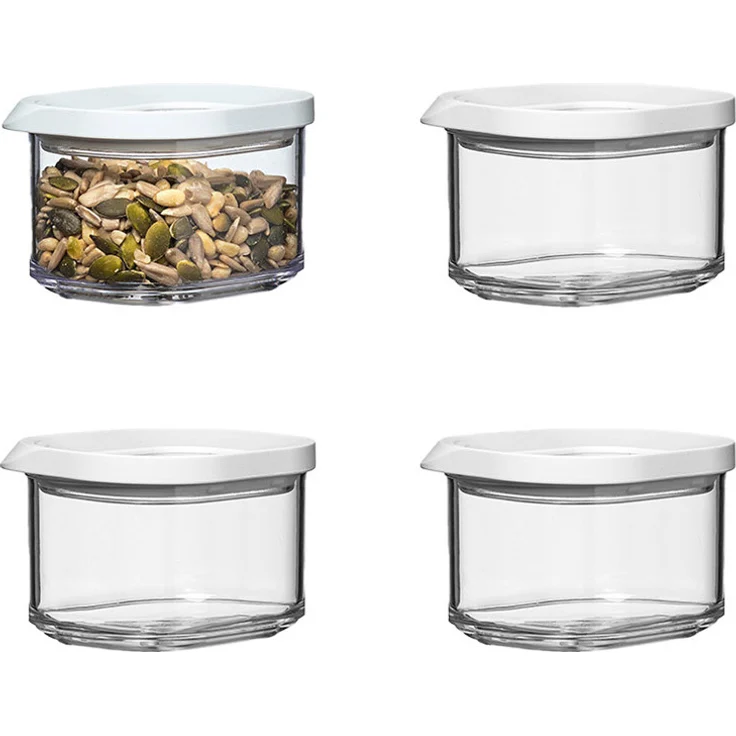 Mepal MODULA Mini Vorratsdose 175 ml 4er Set, transparenter Deckel mit weißem Ring, spülmaschinenfest