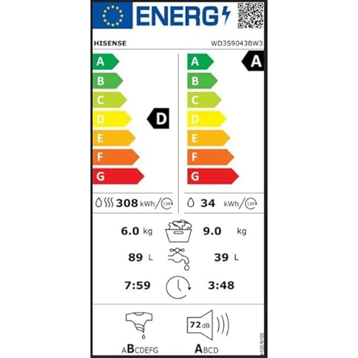 Hisense WD3S9043BW3, 2-in-1 Waschtrockner mit 9 kg Kapazität, 1400 U/min, Energieeffizienzklasse A, Smart Assist und Steam Wash Programm, Weiß – Bild 9