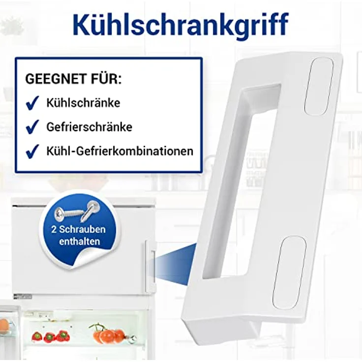 VIOKS Türgriff Kühlschrank Griff Universal 187mm für 90-172mm Abstand - Set für Gefrierschrank aus Türgriff Kühlschrank und 2 Türgriff Schrauben – Bild 2