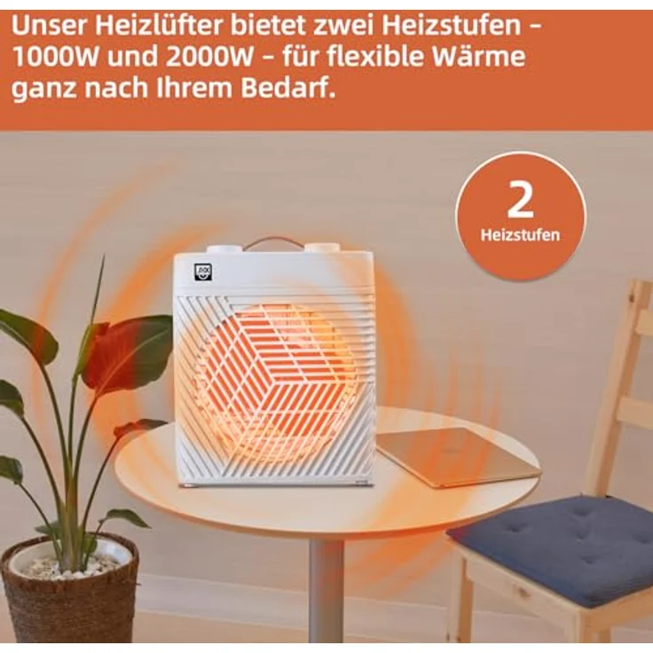SHX Heizlüfter mit Thermostat 2000W SHXHL20ST | 2 Heizstufen | einstellbares Thermostat | Oszillationsfunktion | Überhitzungsschutz | tragbar | IPX2-zertifiziert | für Badezimmer geeignet, weiß – Bild 4