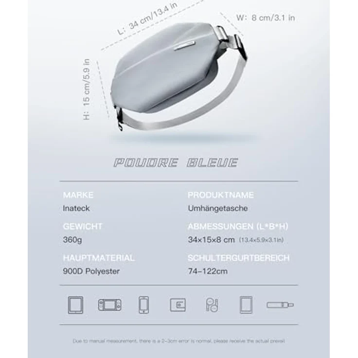 Inateck Sling Bag X, Kompakte Wasserdichte Brusttasche für Herren und Damen, Crossbody Umhängetasche in Schwarz – Bild 2