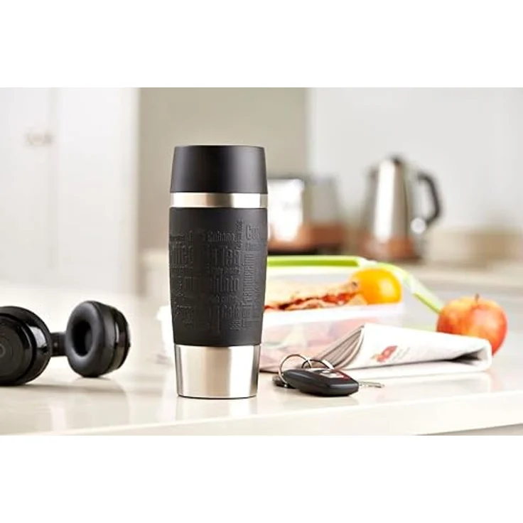 Emsa 513361 Travel Mug Standard-Design, Thermobecher,Isolierbecher, 360ml, hält 4h heiß, 8h kalt, 100% dicht, auslaufsicher, Easy Quick-Press-Verschluss, 360°-Trinköffnung, Farbe schwarz – Bild 6