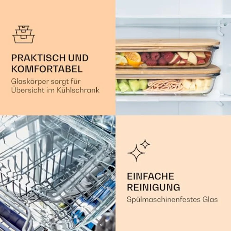 Aufschnittbox mit Deckel 1,6 Liter 2er Set Glas Bambus hitzebeständig Transparent – Bild 5