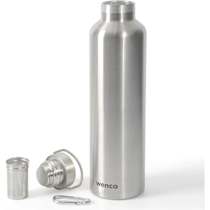 wenco Edelstahl Trinkflasche 1l, isoliert und auslaufsicher für kalte und heiße Getränke, mit Teesieb, BPA-frei, silber – Bild 1