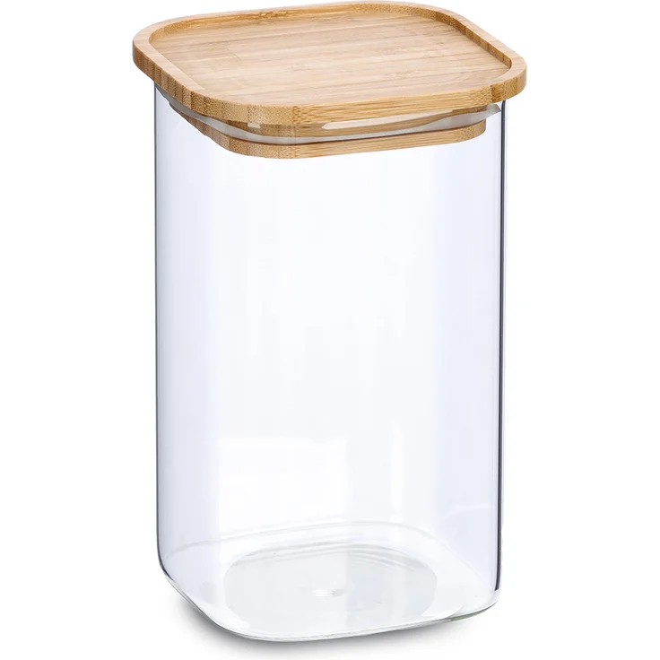 Zeller Vorratsglas m. Bambusdeckel, 900 ml, quadratisches Design, stapelbar