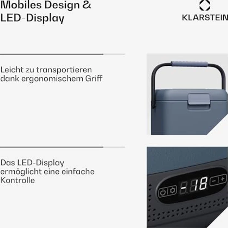 Klarstein SwiftFrost 12L Kompressor Kühlbox mit Gefrierfach – tragbare elektrische Kühlbox, LED-Anzeige, Dual Power (12 V/230 V), –20 °C bis 20 °C, ECO- und MAX-Modus, ideal für Camping und Auto, blau – Bild 4