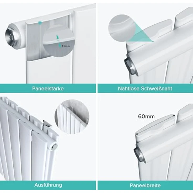 doporro Design Badheizung Flachheizkörper 160x31cm Weiß Vertikal Mittelanschluss – Bild 2