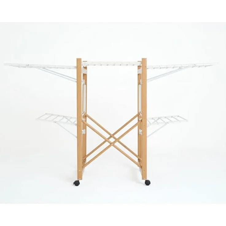 KITCHEN MOVE BAT-WD-03 Séchoir à linge, Acier Inoxydable, Bois et Blanc, L177xl61xH104 cm – Bild 6