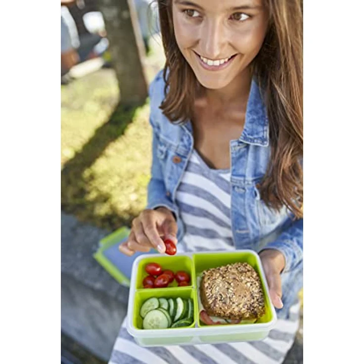 Emsa Lunch- und Snackbox mit 3 praktischen Einsätzen und Deckel, Volumen: 1,2 Liter, Transparent-Grün, Clip & Go, 518100 – Bild 5