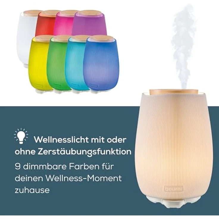 Beurer Aroma Diffuser, elegantes Design aus Holz und Keramik mit dimmbarem LED-Licht, 140 ml, geräuscharm, Abschaltautomatik – Bild 3
