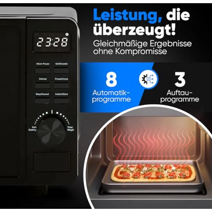 ProfiCook Mikrowelle mit Grill 20L ohne Drehteller, schwarz mit Timer + Auftaufunktion 1150W - PC MWG 1278 – Bild 5