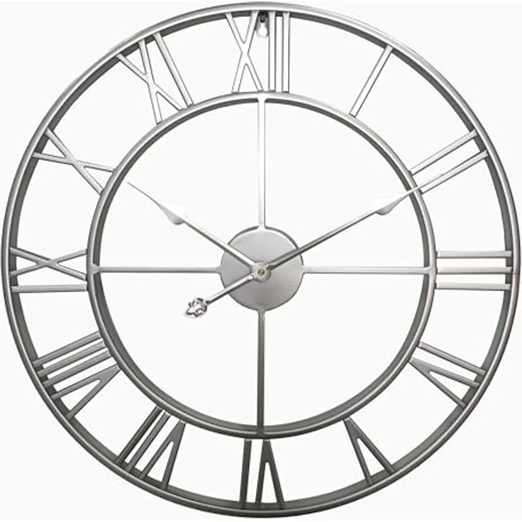 Samilto Große Wanduhr im Vintage-Stil, rund, geräuschlos, Schwarz (Silber, 60 cm) mit Extraset Uhrzeiger in Gold