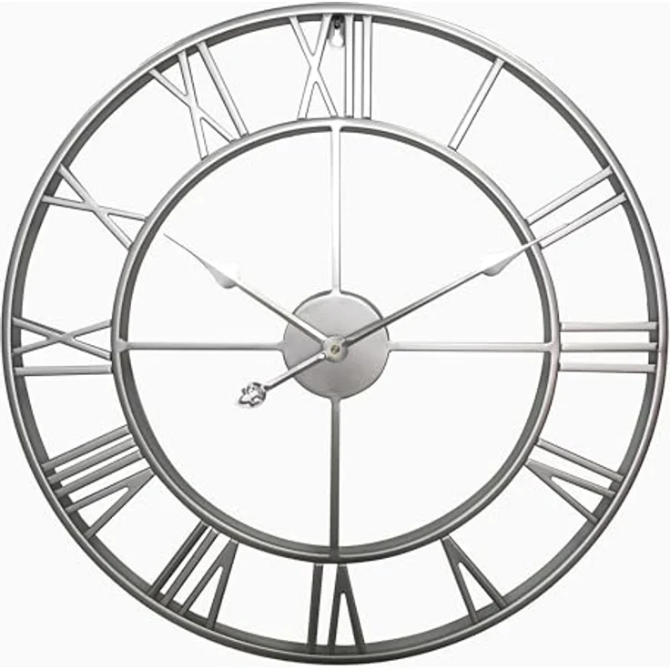 Samilto Große Wanduhr im Vintage-Stil, rund, geräuschlos, Schwarz (Silber, 60 cm) mit Extraset Uhrzeiger in Gold – Bild 1