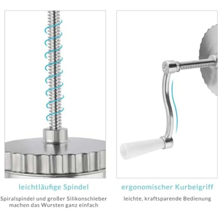 Manueller Wurstfüller 2,5kg Füllmenge I Aluminium I 3 Tubengrößen I inkl. Klemmhalterung & Handkurbel – Bild 5