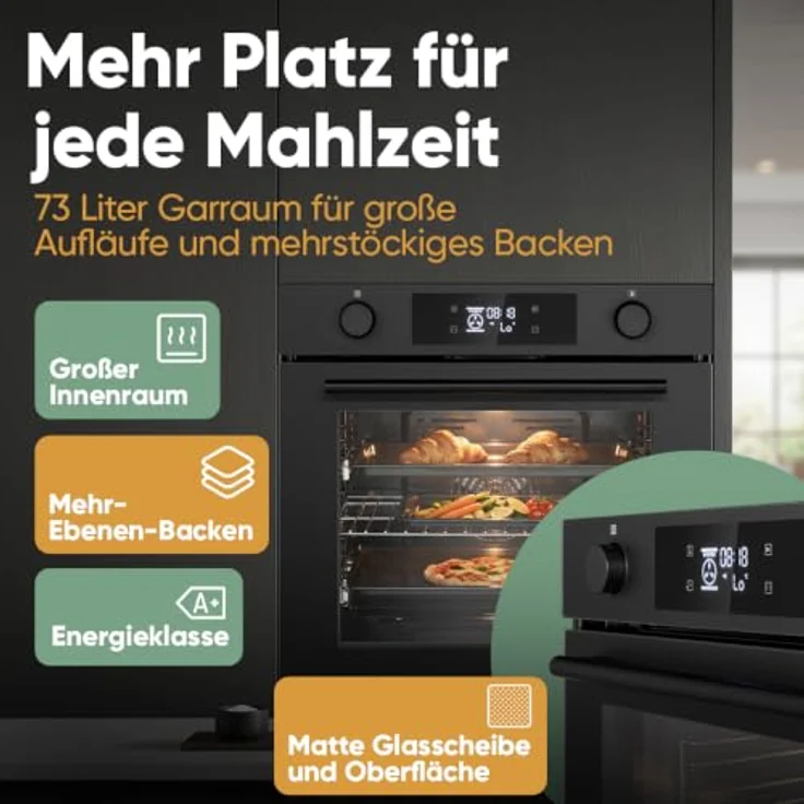 Bomann® EBO 7913, Einbaubackofen mit mattem Glas, 3D Heißluft, Grillfunktion, 73L, Temperaturbereich 50 - 250°C – Bild 2