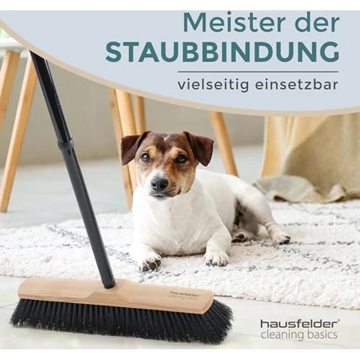 Hausfelder Staubbesen Zimmerbesen mit Stiel, 40 cm Kehrbreite, weiche schwarze Borsten, 4-teiliger Metallstiel mit Drehgewinde – Bild 6