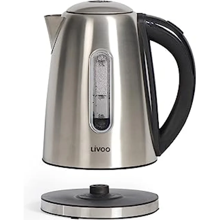 Livoo Edelstahl Wasserkocher DOD195, 1,7L, 1850-2200W, 360° drehbar, Grau, mit herausnehmbarem Kalkfilter und blauer LED-Hintergrundbeleuchtung – Bild 4
