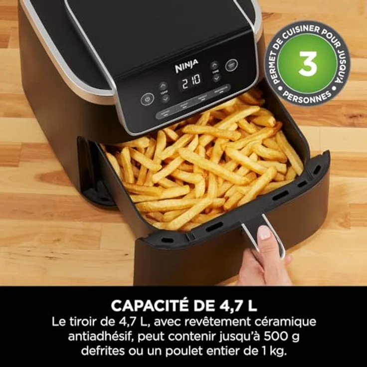 Ninja PRO Air Fryer Heißluftfritteuse, 4,7L Airfryer, Einzelkorb-Heißluftfritteuse, 4-in-1, für 1-2 Portionen, Digital, Kochen aus dem Gefrorenen, Antihaft-Schublade & Crisper Korb, Schwarz AF140EU – Bild 5