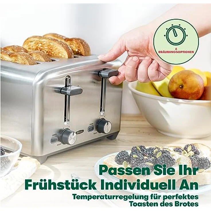 BELLA 4-Scheiben-Toaster mit extra breiten Toastschlitzen und herausnehmbarem Krümelfach – 6 Bräunungsstufen, Abschaltautomatik und Aufwärmfunktion – Toastbrot, Bagel und Waffeln – Bild 5